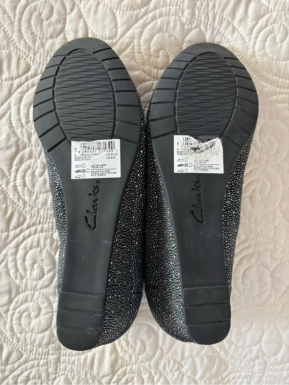 Clarks Black Speckled Vendra Daisy Wedge Peep-Toe Shoes